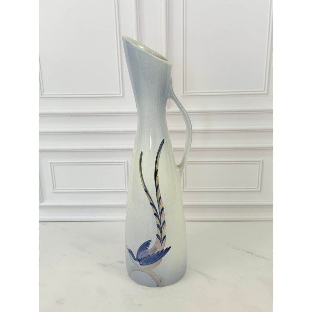 VTG Royal Jubilee Hand Painted Holland Slender Vase Pitcher Bird of Paradise
